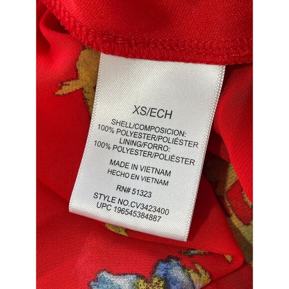 Vince Camuto Midi Skirt Size XS Pleated Elastic Waist Fireball Floral Red Boho - Picture 7 of 8